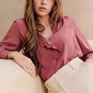 Sezane Chlo Silk Shirt - Rosewood